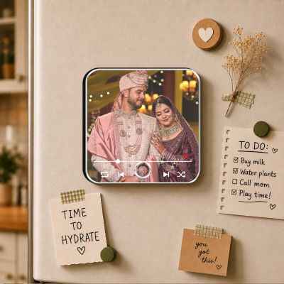 Personalized Wedding Gift for Couples Photo Musical Fridge Magnet | Music Player Refrigerator Magnet | Marriage for Couple